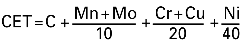 CET formula for calculating weldability of Hardox 400